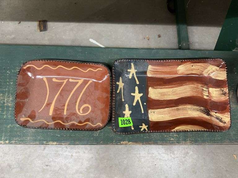 Handmade '1776' & American Flag Pottery Plates image