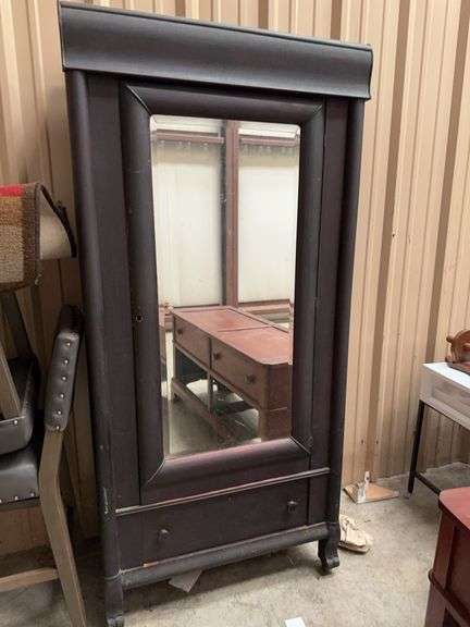 Large Black Wardrobe with Mirrored Door and Drawer image