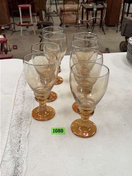 Set of 7 Amber Iridescent Stemmed Glasses image