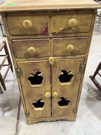 Rustic Yellow & Red Cabinet with Apple Door Cutouts image