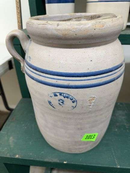 Stoneware Crock with Blue Bands and Lid image