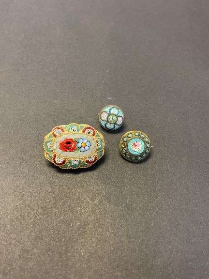 Group of 3 Vintage Italian Micro Mosaic Pins image