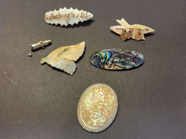 Mother of Pearl Pin Brooch Lot of 5 image