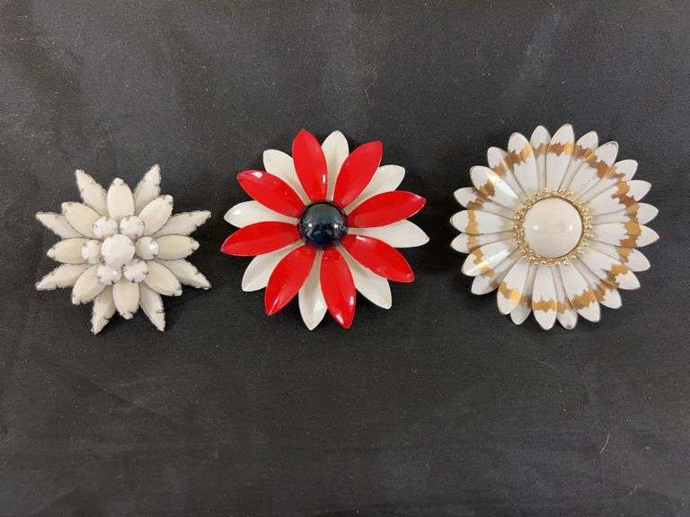Set of Three Flower Pin Brooches image