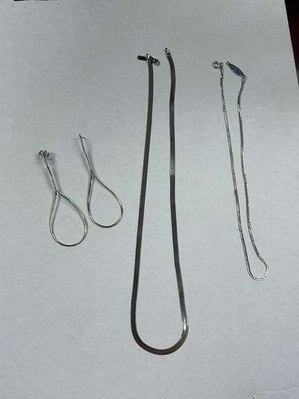 Silver Tone Jewelry Lot - 2 Necklaces & Earrings image