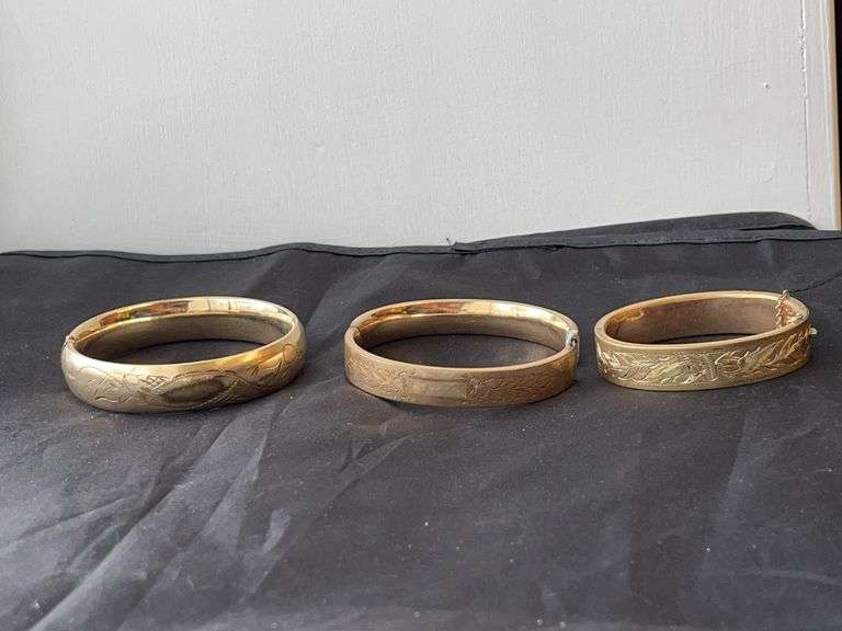 3 Vintage Gold Tone Bracelets image
