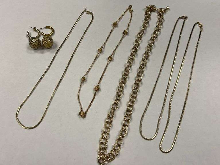 Group of Gold Tone Necklaces and Earrings image