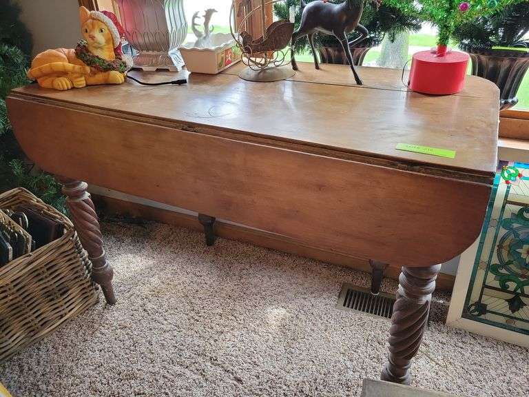 antique turned leg drop leaf table 13x42x29 Burgess Auctions LLC