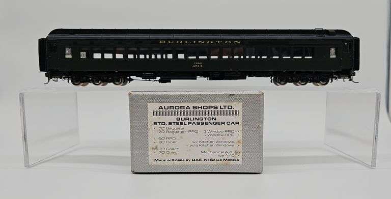 RAILWAY CLASSICS HO BRASS CBQ "AURORA SHOPS" 70' COACH WITH MECHANICAL AIR CONDITIONING image
