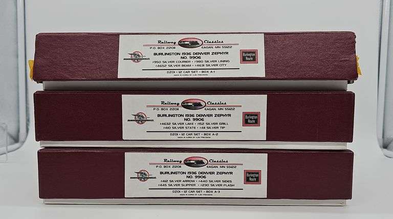 RAILWAY CLASSICS NO. 9906 HO BRASS BURLINGTON 1936 DENVER ZEPHYR 12-CAR SET image