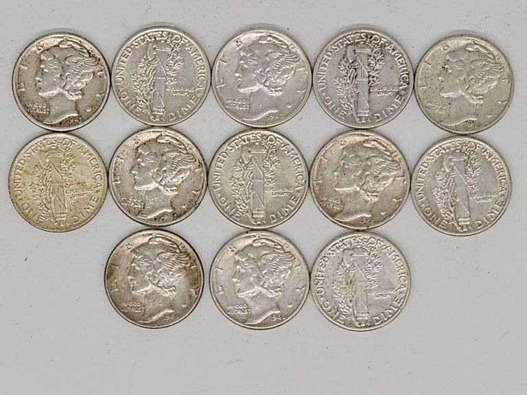 United States Silver Thirteen Mixed Date Mercury Dimes(AU-Uncirculated)