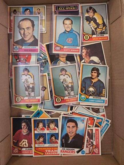 Vintage Hockey Trading Card Collection Featuring Phil Esposito, Red Kelly, and Scotty Bowman