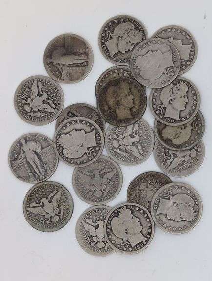 United States Silver $5 Twenty Mixed Date Standing Liberty and Barber Quarters($5 Face)