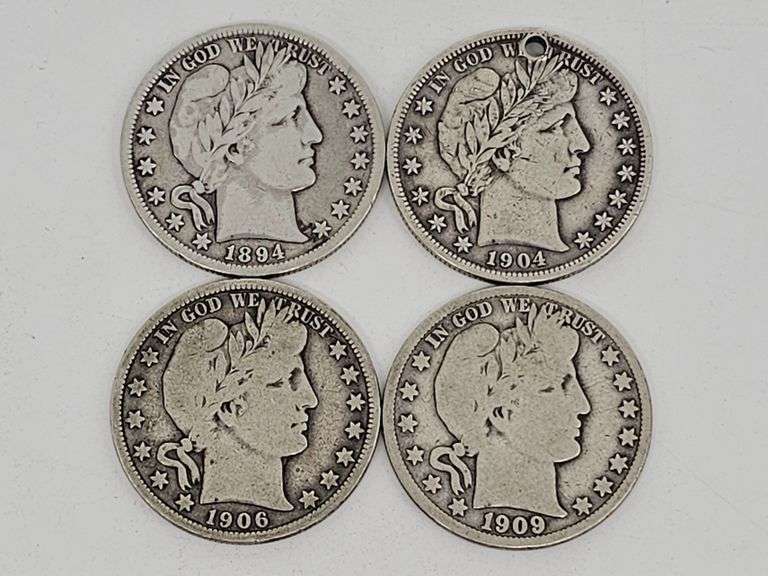 United States Silver $2 Four Mixed Date Barber Half Dollars($2 Face)