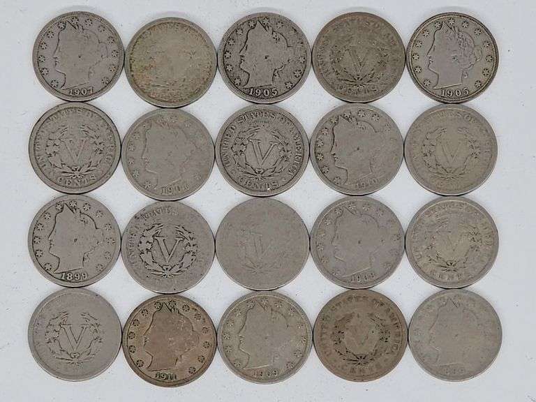 United States Silver Twenty Mixed Date Liberty "V" Nickels