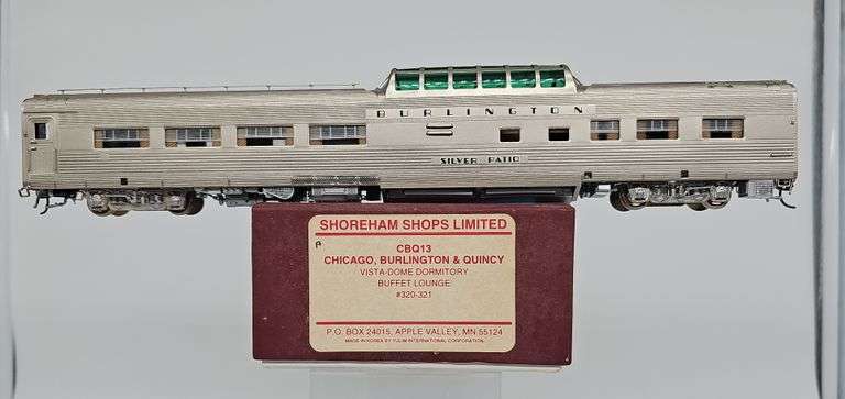 Shoreham Shops Limited HO Brass CB&Q Vista-Dome Dormitory Buffet-Lounge Cars #320–321 image