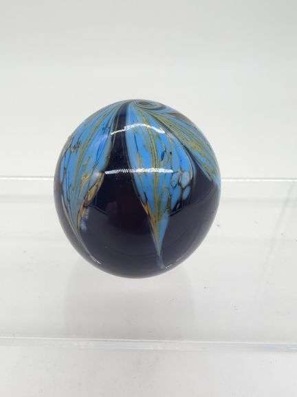 schuster studios 1989 signed JL art glass paper weight image