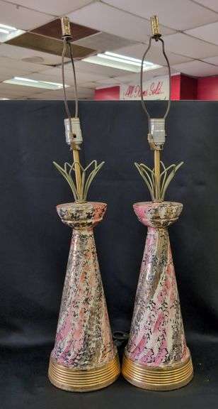 MCM Italian Ceramic Flamingo Pink and Gold Splatter Lamps image
