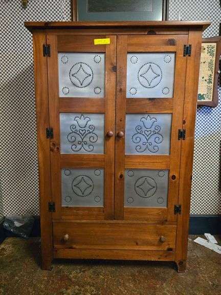 Pine pierced tin cupboard image