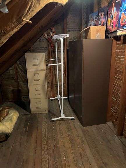 Attic contents five drawer chest metal cabinet with contents bookcase with contents artwork, gun cabinet, filing cabinet metal storage cabinet snap on calendars image