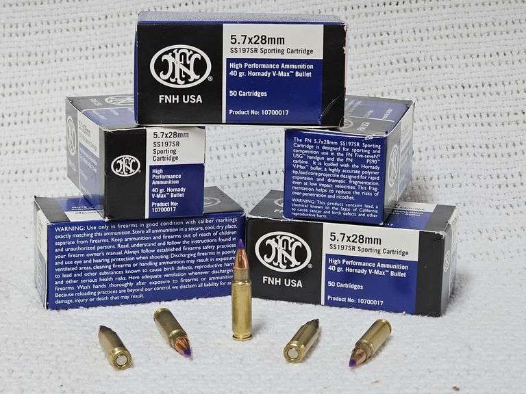 Hornady V-Max,FN 5.7x28 SS197SR Sporting Cartridges 40 gr. Ammunition(50 Cartridges each, 5 boxes) image