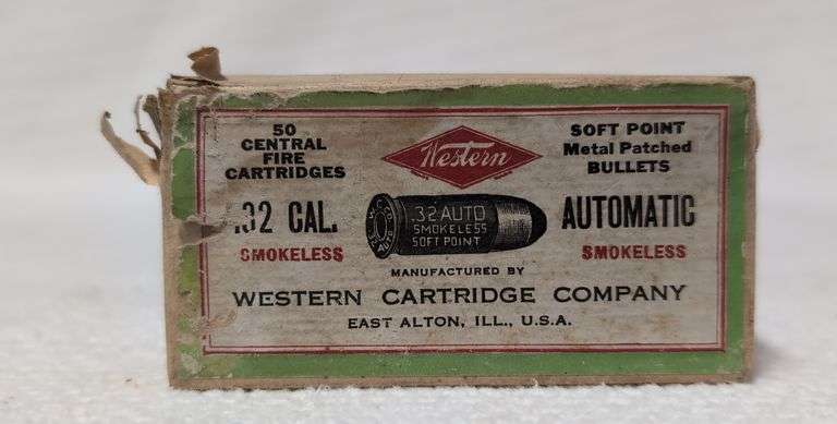 Vintage 2 part box Western .32 Auto Smokeless Soft Point, 50 cartridges image