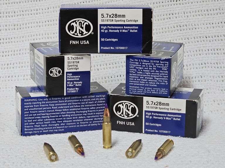 Hornady V-Max,FN 5.7x28 SS197SR Sporting Cartridges 40 gr. Ammunition(50 Cartridges each, 5 boxes) image