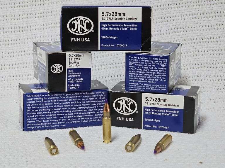Hornady V-Max,FN 5.7x28 SS197SR Sporting Cartridges 40 gr. Ammunition(50 Cartridges each, 5 boxes) image