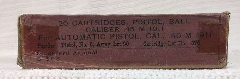 Vintage Frankford Arsenal M1911 .45 Cal 20 Ball Cartridges in original Box, made for US Army image