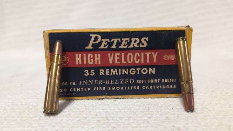 Vintage Peters High Velocity 35 Remington 200gr inner belted soft point bullets(20 centerfire smokeless cartridges) image