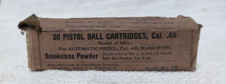 Vintage May 9, 1918 Frankford Arsenal Model 1911 20 Ball Cartridges and original box image