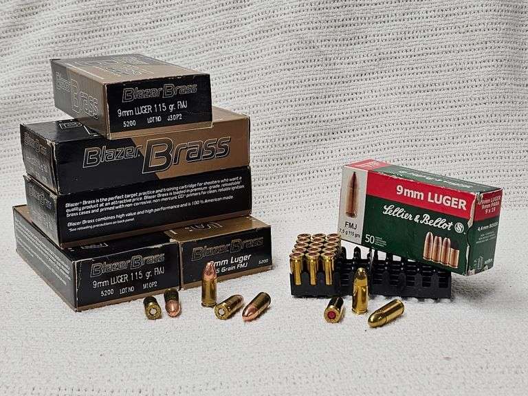 Blazer Brass 9mm Luger 115 Gr. FMJ, 50 Round Box(5x Boxes), Sellier & Bellot 9mm Luger 115 Gr. 50 Round Box(1x Box) image