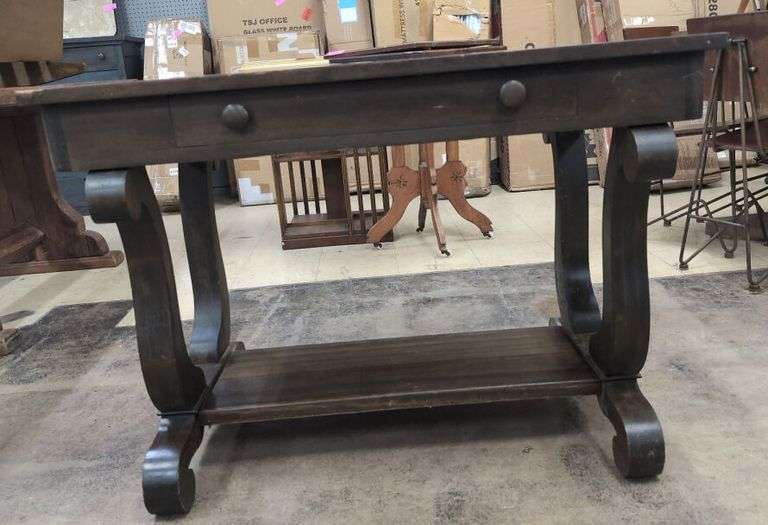 Dark Wood Side Table with Drawer and Lower Shelf image