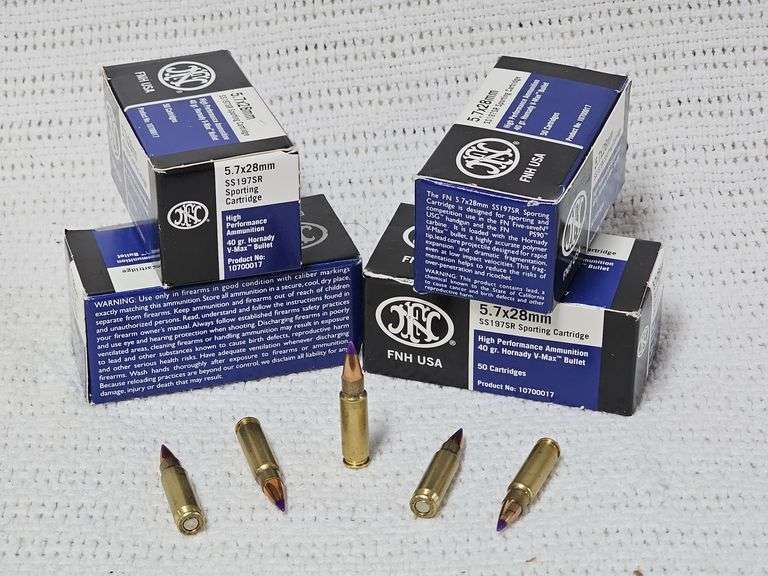 Hornady V-Max,FN 5.7x28 SS197SR Sporting Cartridges 40 gr. Ammunition(50 Cartridges each, 4 boxes) image