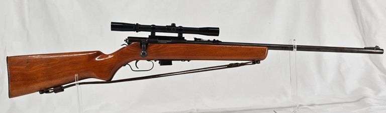 WARDS WESTERN FIELD   22S,L,LR   MODEL 46 BOLT ACTION RIFLE   SN# NONE MARKED  TASCO 3X-7X20 SCOPE, LEATHER SLING, 1 MAGAZINE image