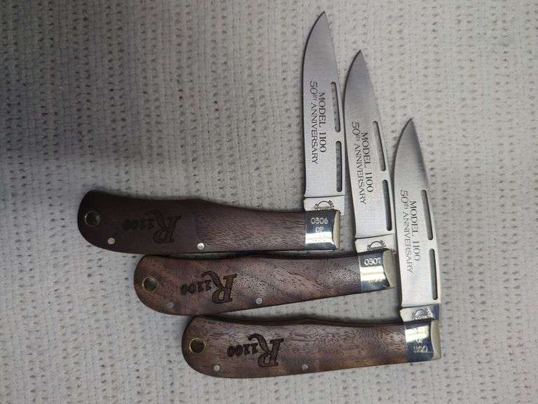 3x Sequential Remington R1100 Folding Knives, Limited Edition 50th Anniversary, Numbers 506,507,508/1100 image