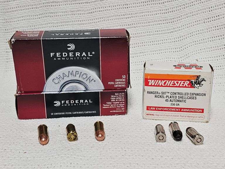 .45 Auto, Ammunition, 120 rounds(100 rounds Federal Ammunition 230 Grain FMJ RN, 20 Rounds Winchester SXT 230 Grain) image