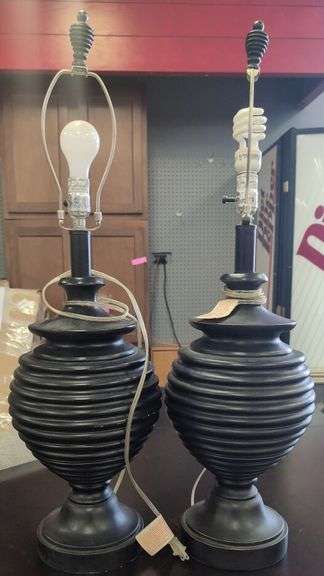 Pair of Black Ribbed Table Lamps image