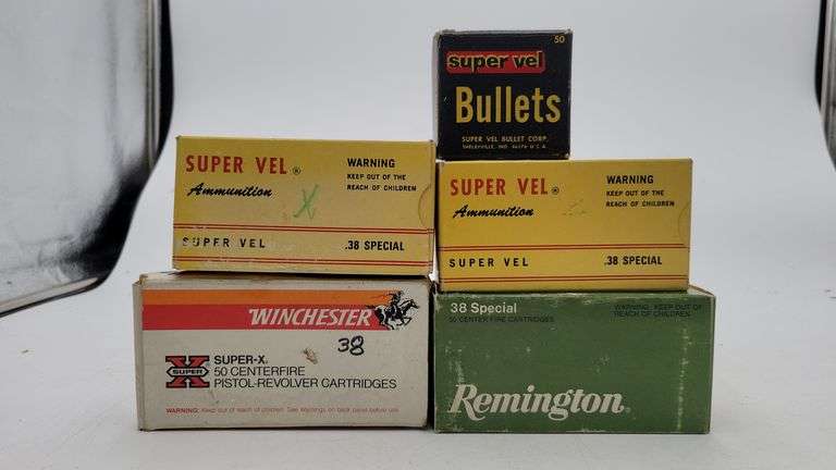 .38 Caliber Mixed Lot: Winchester .38 S&W Rounds, Remington 38 Special Rounds, Super Vel .38 Special Rounds, Super Vel 38 Cal Bullets image