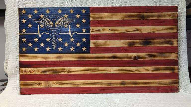 Wood Flag Sign, Caduceus Symbol, 35 1/2 x 19 1/2 inches image