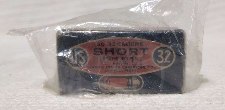 Vintage United States Cartridge Company .32 Caliber Short Rimfire Rounds( 50 rounds in original box, sealed in plastic wrapper and plastic bag image