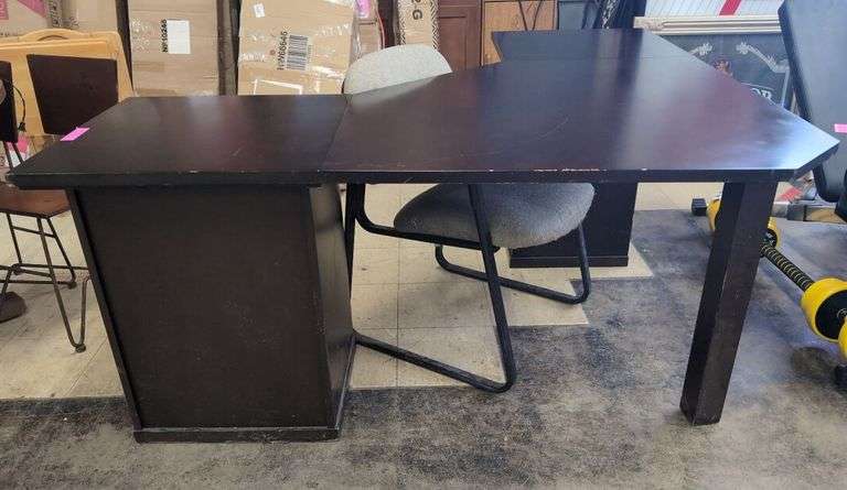 Large Dark Wood Corner Desk with Drawers image
