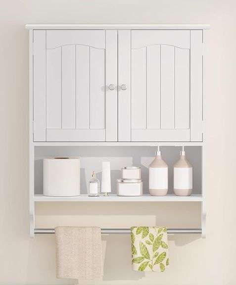 Basicwise Wall Mount Bathroom Cabinet with Towel Bar image