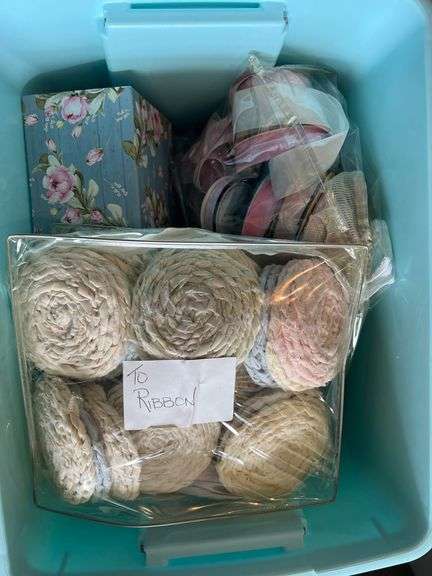 20 totes of Christmas cards, ribbon, collectibles dishes, baskets, sewing, 20 totes in total