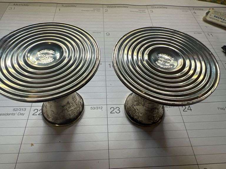 Pair of Weighted Silver Candlestick Holders and Souvenir Spoons