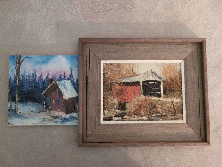 Group of Four Framed Barn and Mill Scene Paintings