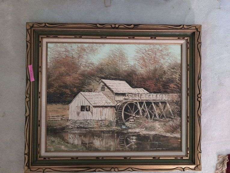Group of Four Framed Barn and Mill Scene Paintings
