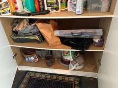 Cabinet and contents, gift bags, ribbons craft supplies, household supplies, Brincolines, painters, trays, and more