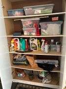 Cabinet and contents, gift bags, ribbons craft supplies, household supplies, Brincolines, painters, trays, and more