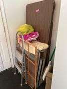 Folding tables stepstool broom and dustpan